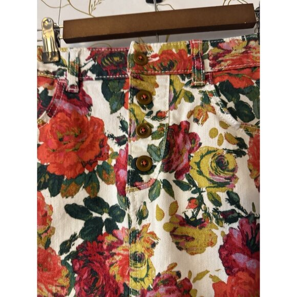 Maeve Anthropologie Skirt Size 8 Denim Red Flowers Pencil Knee Length 057 - Picture 3 of 8